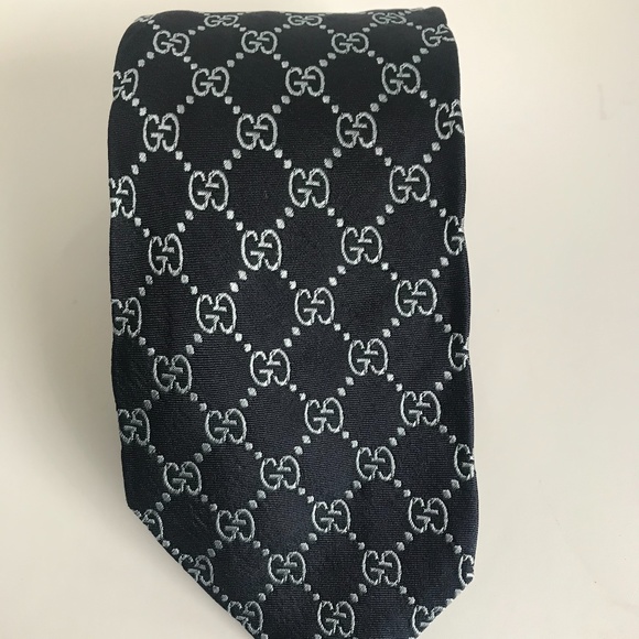 Gucci Other - GUCCI GG Logo Dark Blue & Silver Necktie